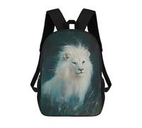 sinyumoney Backpacks Kids School Backpack White Lion Portrait School Bag 3D Printed School Bag for Boys Elementary And Middle School Students 17inch