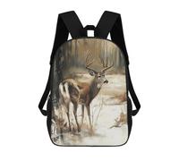 sinyumoney Backpacks Kids School Backpack Whitetail Deer in Winter Woods School Bag 3D Printed School Bag for Boys Elementary And Middle School Students 17inch