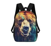 sinyumoney Backpacks Kids School Backpack Wild Bear Portrait School Bag 3D Printed School Bag for Boys Elementary And Middle School Students 17inch