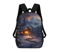 sinyumoney Backpacks Kids School Backpack Winter Wonderland Cabin School Bag 3D Printed School Bag for Boys Elementary And Middle School Students 17inch