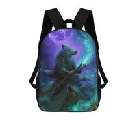 sinyumoney Backpacks Kids School Backpack Wolf Mage Casting Magic School Bag 3D Printed School Bag for Boys Elementary And Middle School Students 17inch