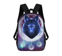 sinyumoney Backpacks Kids School Backpack Wolf Moon Dreamcatcher Art Print School Bag 3D Printed School Bag for Boys Elementary And Middle School Students 17inch