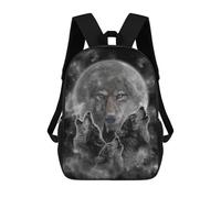 sinyumoney Backpacks Kids School Backpack Wolf Moon Night Art Print School Bag 3D Printed School Bag for Boys Elementary And Middle School Students 17inch
