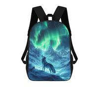 sinyumoney Backpacks Kids School Backpack Wolf Under Aurora Borealis School Bag 3D Printed School Bag for Boys Elementary And Middle School Students 17inch