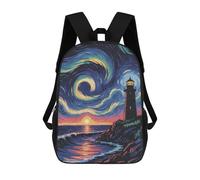 sinyumoney Backpacks Lighthouse at Sunset with Swirling Sky Kids School Backpack School Bag 3D Printed School Bags for Boys Elementary And Middle School Students 17inch