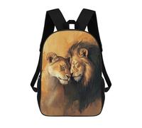 sinyumoney Backpacks Lion Couple Portrait Kids School Backpack School Bag 3D Printed School Bags for Boys Elementary And Middle School Students 17inch