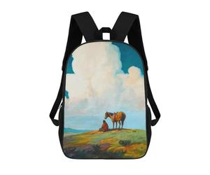 sinyumoney Backpacks Lone Indian With Horse Kids School Backpack School Bag 3D Printed School Bags for Boys Elementary And Middle School Students 17inch