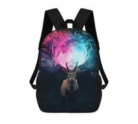 sinyumoney Backpacks Magical Deer with Moon Antlers Kids School Backpack School Bag 3D Printed School Bags for Boys Elementary And Middle School Students 17inch