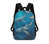 sinyumoney Backpacks Majestic Whales of Gold - Two Whales in Blue Kids School Backpack School Bag 3D Printed School Bags for Boys Elementary And Middle School Students 17inch