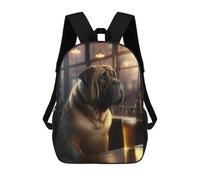 sinyumoney Backpacks Mastiff Dog Drinking Beer Kids School Backpack School Bag 3D Printed School Bags for Boys Elementary And Middle School Students 17inch