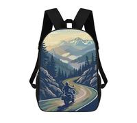 sinyumoney Backpacks Motorcycle Scenic Road Kids School Backpack School Bag 3D Printed School Bags for Boys Elementary And Middle School Students 17inch