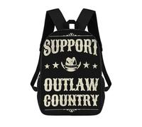 sinyumoney Backpacks Outlaw Country Music Kids School Backpack School Bag 3D Printed School Bags for Boys Elementary And Middle School Students 17inch