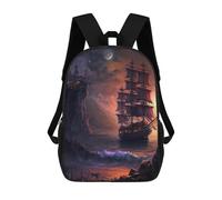 sinyumoney Backpacks Pirate Ship at Sunset Kids School Backpack School Bag 3D Printed School Bags for Boys Elementary And Middle School Students 17inch