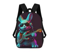 sinyumoney Backpacks Rabbit Rock Star with Guitar Kids School Backpack School Bag 3D Printed School Bags for Boys Elementary And Middle School Students 17inch