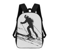 sinyumoney Backpacks Ski Skiing Black And White Kids School Backpack School Bag 3D Printed School Bags for Boys Elementary And Middle School Students 17inch