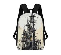 sinyumoney Backpacks Spooky Haunted House with Full Moon Kids School Backpack School Bag 3D Printed School Bags for Boys Elementary And Middle School Students 17inch