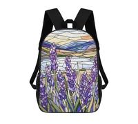 sinyumoney Backpacks Stained Glass Lavender Field Kids School Backpack School Bag 3D Printed School Bags for Boys Elementary And Middle School Students 17inch