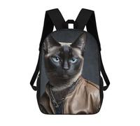 sinyumoney Backpacks Stylish Siamese Cat Portrait Kids School Backpack School Bag 3D Printed School Bags for Boys Elementary And Middle School Students 17inch