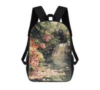 sinyumoney Backpacks Watercolor Waterfall with Flowers And Foliage Kids School Backpack School Bag 3D Printed School Bags for Boys Elementary And Middle School Students 17inch