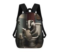 sinyumoney Badger Reading on Toilet Children's Backpack, 3D Printed School Backpack, Backpack for Boys Girls, Adjustable School Bag for Primary School 17inch