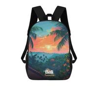 sinyumoney Bali Indonesia Tropical Landscape Illustration Backpack School Bag High Secondary School Bags Casual Backpack for Campus Outdoor Travel Sports 17inch
