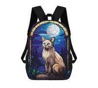 sinyumoney Balinese Cat 3D Printed Children's 17 Inch Backpacks 3D Printed Casual School Bag for Boys Elementary And Middle