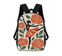 sinyumoney Ballerina with Roses 17 Inch Backpacks Kids Schoolbag,3D Printed Elementary And Middle School Students Backpacks for Boys Girls