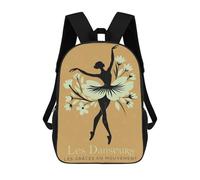 sinyumoney Ballet Dancer Silhouette with Floral Tutu 17 Inch Backpacks Kids Schoolbag,3D Printed Elementary And Middle School Students Backpacks for Boys Girls