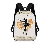 sinyumoney Ballet School Poster with Ballerina Silhouette 3D Printed 17 Inch School Backpack Casual Children's Backpacks 3D Printed for Boys Elementary And Middle