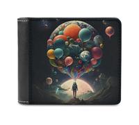 sinyumoney Balloon Dreams in Space 3D Print Men's Wallet Bills Credit Cards Leather RFID Banknote Compartments Leather Wallet 11.7cm*9.5cm