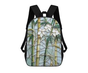 sinyumoney Bamboo Tree Stained Glass School Bag Backpack Teen Schoolbag 3D Printing Adjustable Schoolbag Fashion Pocket Bag for Kids Boys Girls Students And Teenagers Fans 17inch