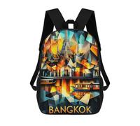 sinyumoney Bangkok Cubist Reflections - Modern Geometric Cityscape Children's Backpack, 3D Printed School Backpack, Backpack for Boys Girls, Adjustable School Bag for Primary School 17inch