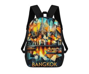 sinyumoney Bangkok Cubist Reflections - Modern Geometric Cityscape Children's Backpack, 3D Printed School Backpack, Backpack for Boys Girls, Adjustable School Bag for Primary School 17inch