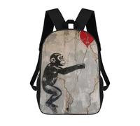 sinyumoney Banksy Ape Red Balloon Art 3D Printed Children's School Backpack for Kids High Capacity Travel Rucksacks Book Bags Kids School Bag Back Pack 17inch