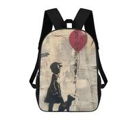 sinyumoney Banksy Girl Fox Balloon Backpacks Kids Student Schoolbag,3D Printed Backpacks,Elementary And Middle School Students Backpacks for Boys Girls 17inch