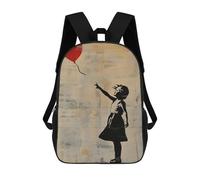 sinyumoney Banksy Girl Red Balloon Backpacks Kids School Backpack School Bag 3D Printed School Bag for Boys Elementary And Middle School Students 17inch