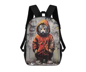 sinyumoney Banksy Lil Tiger Cub Hood Rucksack Lightweight Casual Daypack School Backpacks for School/Work/Travel 17inch
