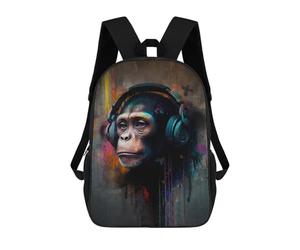 sinyumoney Banksy Monkey Headphones Backpack School Bag Computer Rucksack for School/Work/Travel for Boys/Girls/Teenagers 17inch