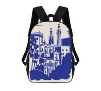 sinyumoney Barcelona Cityscape Blue Silhouette Illustration Backpack School Business Laptop Rucksack Bag Unisex Casual Daypack for Girls Boys Teenage 17inch