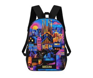 sinyumoney Barcelona Colorful Urban Mosaic Illustration Kids School Backpack 3D Printed Backpacks Fashion School Bag Rucksacks for Boys Elementary And Middle School Students 17inch