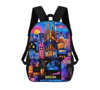 sinyumoney Barcelona Colorful Urban Mosaic Illustration School Backpack High Secondary School Bags Casual Backpack for Girls Boys Teenage 17inch
