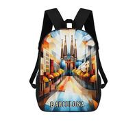 sinyumoney Barcelona Cubist Sunrise - Geometric Cityscape Art Kids School Backpack 3D Printed Backpacks Fashion School Bag Rucksacks for Boys Elementary And Middle School Students 17inch