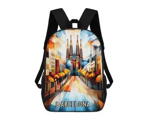 sinyumoney Barcelona Cubist Sunrise - Geometric Cityscape Art Rucksack Fashion Stationery Backpack Waterproof Casual Daypacks for Boys/Girls/Teenagers 17inch