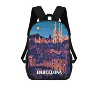 sinyumoney Barcelona Spain Cityscape at Night Children's School Backpack 3D Printed for Kids Travel Rucksacks Book Bags for Boys Elementary School Students 17inch