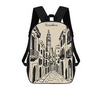 sinyumoney Barcelona Street Illustration Backpack School High Secondary School Bags Casual Backpack for Camping Outdoor Adventures And Daily Travel 17inch