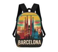 sinyumoney Barcelona Travel Backpack Kids School Backpack School Bag 3D Printed Fashion School Bag for Boys Elementary And Middle School Student 17inch