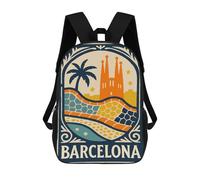 sinyumoney Barcelona Travel Poster 3D Printed 17 Inch School Backpack Children's Backpacks 3D Printed Cool Knapsack for Boys Elementary And Middle