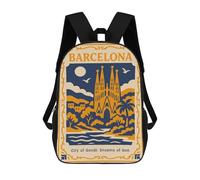 sinyumoney Barcelona Travel Poster Art Deco Style School Backpack Lightweight Airport College Students Back Pack for Girls Boys Teenage 17inch