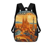 sinyumoney Barcelona Travel Poster - Gaudí And Colorful Mosaic Cityscape Backpack School Lightweight Airport College Students Back Pack for Girl, Teen Girls 17inch