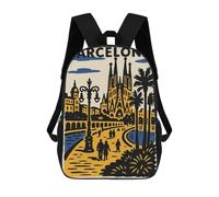 sinyumoney Barcelona Travel Poster Illustration 17 Inch Backpacks Kids Schoolbag,3D Printed Elementary And Middle School Students Backpacks for Boys Girls